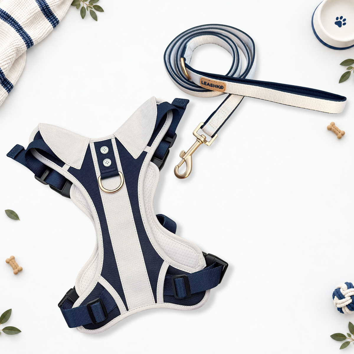 The Classic Navy Harness & Leash Set