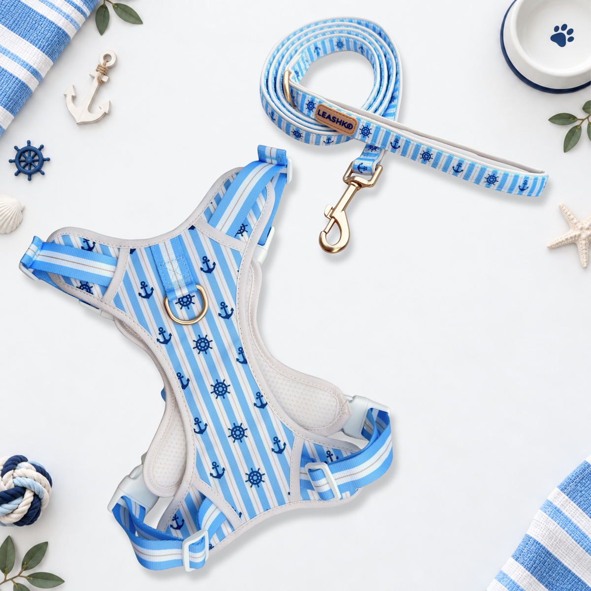 The Marine Blue Harness & Leash Set
